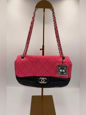 Chanel Bicolor Quilted Flap Bag — Pink/Black Lambskin